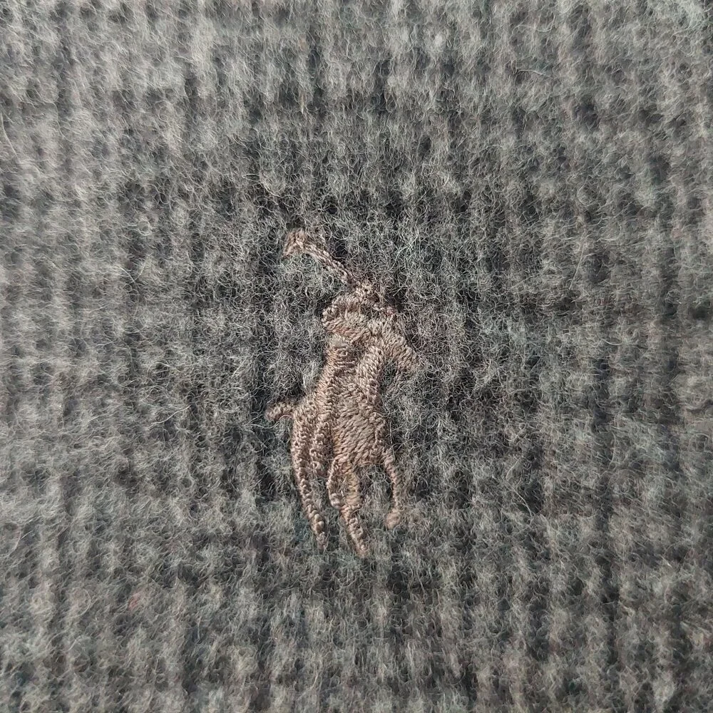 POLO Ralph Lauren Black Window Pane Gray Tweed Reversible Scarf Embroidered Logo